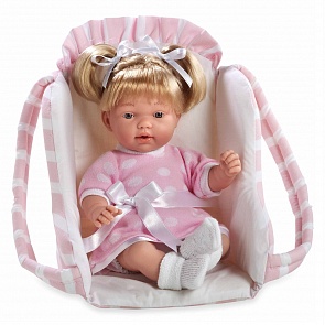 Мягкая кукла из серии Arias Elegance, со звуковыми эффектами, смехом и соской, в переносном розовом кресле, 28 см. (Arias, Т11057)